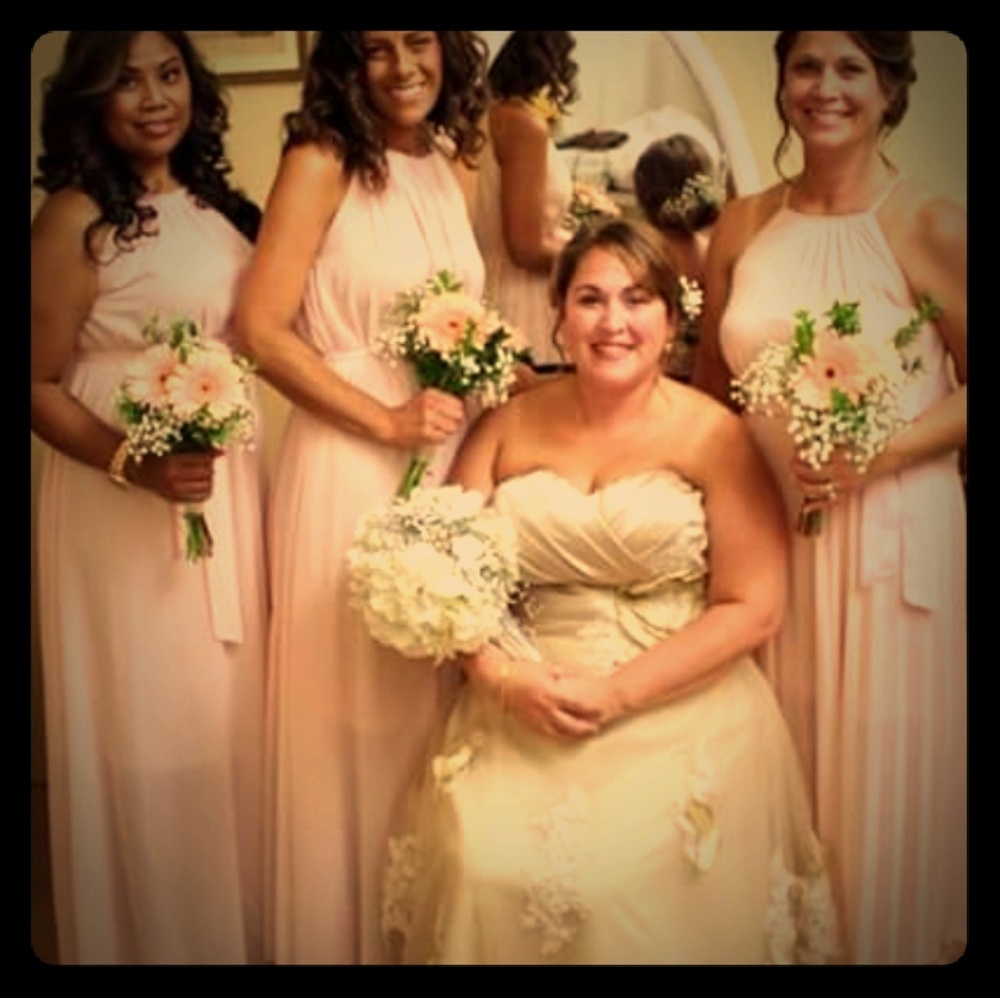 2 pink bridesmaids dresses